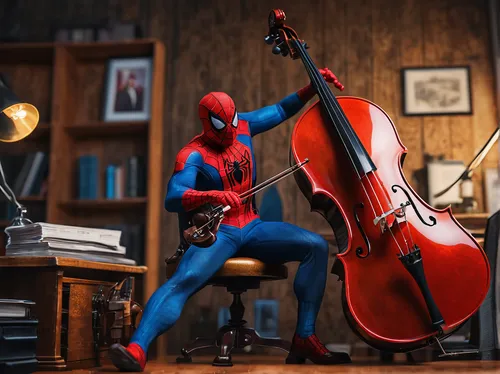 double bass,upright bass,cellist,cello,octobass,musician,spider-man,musical background,instruments musical,music store,string instruments,music instruments,spiderman,composer,musical instruments,art bard,musical ensemble,violoncello,string instrument,plucked string instruments,Photography,General,Fantasy