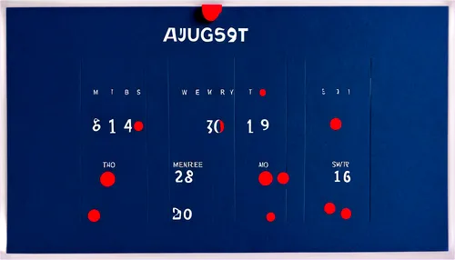 August calendar, desk calendar, flat design, white background, bold black font, red accents, grid layout, 30 days, weekdays in blue, weekends in red, solo, morning light, shallow depth of field, reali