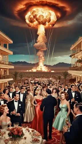 A lavish party scene in Las Vegas, Nevada, with an opulent ballroom filled with beautiful women in elegant evening gowns and men in formal attire. They are enjoying the festivities, laughing and clink