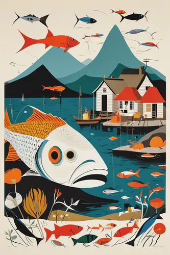 ushuaia,husavik,capelin,fjord trout,fish collage,tofino,fish market,forage fish,soused herring,puerto natales,beagle channel,lofoten,nuuk,fishes,fish herring,school of fish,fisherman's house,fish in water,motif,fish farm,Illustration,Vector,Vector 13