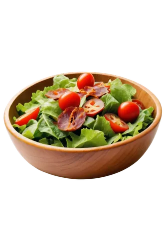 Fresh green salad, mixed vegetables, cherry tomatoes, crispy bacon, croutons, parmesan cheese, wooden bowl, natural light, shallow depth of field, warm color tone, 3/4 composition, close-up shot, slig