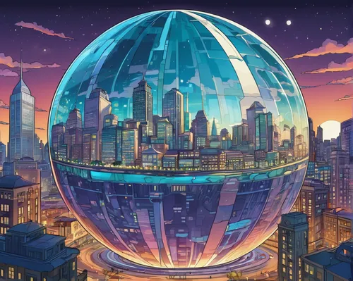 globe,epcot ball,prism ball,yard globe,glass sphere,globes,waterglobe,crystal ball,mirror ball,christmas globe,the globe,glass ball,sphere,terrestrial globe,fantasy city,orb,ball cube,fantasy world,spherical,planet eart,Illustration,Japanese style,Japanese Style 07