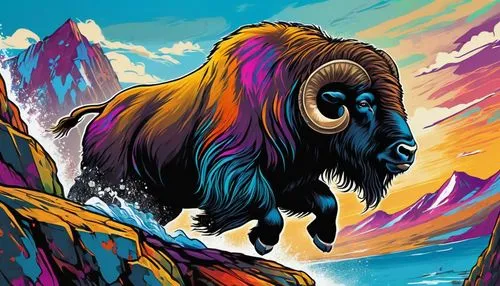 muskox,bison,mammoth,buffalo,mountain sheep,bighorn ram,yak,buffalo herd,wild sheep,bighorn,pachamama,ram,goat mountain,denali,black-brown mountain sheep,altiplano,gnu,vector illustration,mountain goat,mountain cows,Conceptual Art,Graffiti Art,Graffiti Art 09