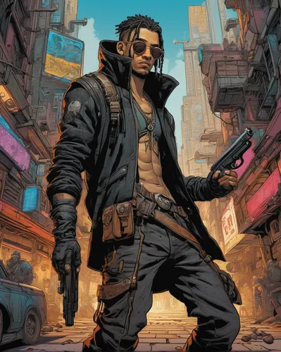 cyberpunk,sci fiction illustration,renegade,cargo,karnak,lando,novelist,cargo pants,gangstar,blade,jackal,terminator,nomad,mercenary,cg artwork,game illustration,star-lord peter jason quill,infiltrator,freelancer,bomber,Illustration,Paper based,Paper Based 26