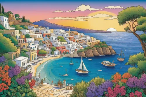 greek islands,greek island,skopelos,mediterranean,greece,positano,santorini,hellenic,aeolian islands,karpathos,mediterranean sea,parga,aegean sea,aegean,samos,lycian,the mediterranean sea,capri,ionian sea,dubrovnic,Illustration,Retro,Retro 22