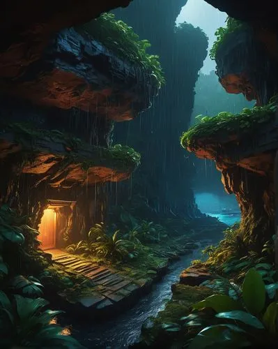 cave on the water,cave,caves,cavern,sea caves,cave tour,mushroom landscape,caverns,fantasy landscape,blue cave,cartoon video game background,ravine,beneath,blue caves,the blue caves,fairy village,spelunker,elven forest,spelunkers,alfheim,Illustration,Realistic Fantasy,Realistic Fantasy 18