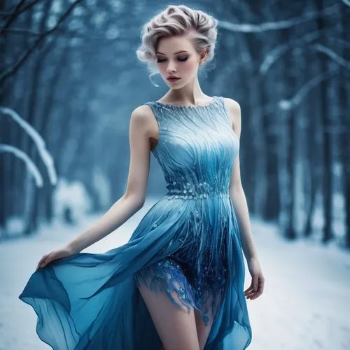 winter dress,the snow queen,blue enchantress,winterblueher,ice queen,ice princess,Illustration,Realistic Fantasy,Realistic Fantasy 15