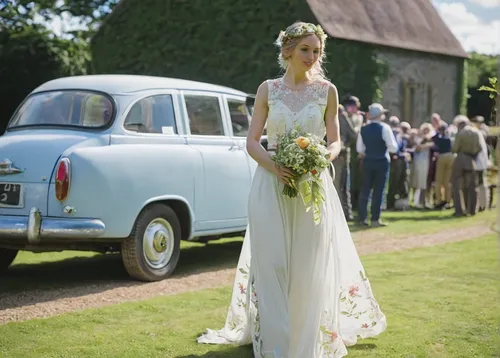 wedding car,bridal car,blonde in wedding dress,bridal dress,silver wedding,bridesmaid,wedding dress,great chalfield,wedding dresses,wedding gown,peugeot 403,wolseley 4/44,bridal party dress,wolseley hornet,morris eight,austin a40 devon,austin a40 somerset,morris minor 1000,volvo pv444/544,wedding dress train,Art,Artistic Painting,Artistic Painting 41