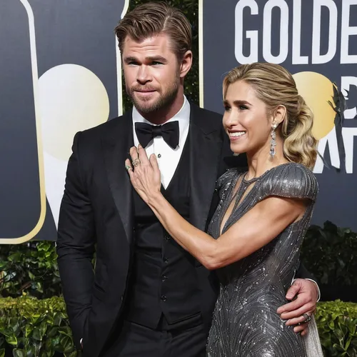 Chris Hemsworth kept his arm around Elsa Pataky at the Golden Globes.,casal,mom and dad,couple goal,husband and wife,wife and husband,beautiful couple,wedding icons,married couple,the hands embrace,ga