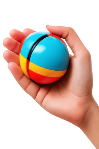 Small toy, squeaky sound effect, bright colors, rounded shape, soft texture, shiny surface, cute facial expression, holding in hand, close-up shot, shallow depth of field, warm lighting, playful atmos