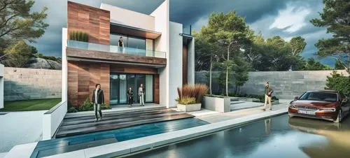 modern house,pool house,house by the water,modern architecture,3d rendering,landscape design sydney,Photography,General,Realistic