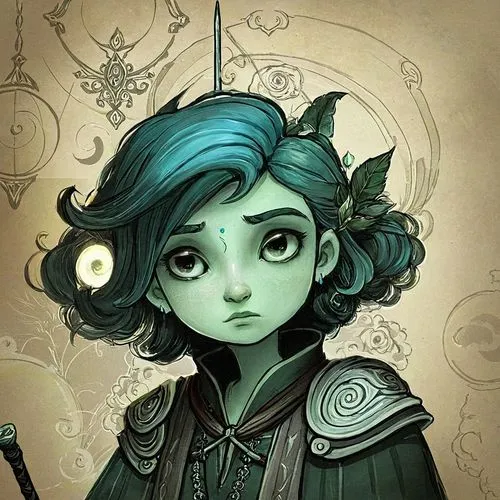 sad,a cartoon girl with a light green hair,kommuna,llyra,lyra,fantasy portrait,klei,neera,Illustration,Abstract Fantasy,Abstract Fantasy 01