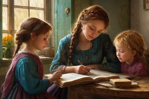 children studying,little girl and mother,oil painting on canvas,girl studying,little girls,oil painting,mother with children,emile vernon,children girls,little girl reading,children learning,young women,children drawing,mother and children,children's fairy tale,painting easter egg,child's diary,blessing of children,home schooling,art painting,Art,Classical Oil Painting,Classical Oil Painting 18