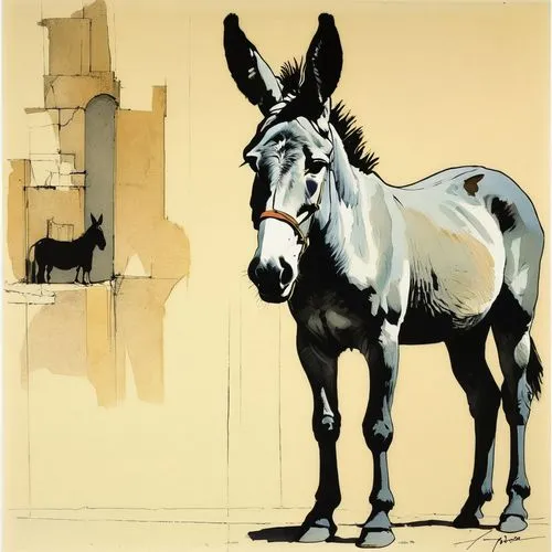 donkey by picasso
,a horse standing near two other animals on the street,konik,lipizzan,lusitano,painted horse,mudlark,kauto,Illustration,Paper based,Paper Based 12