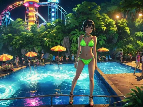 diamond lagoon,water park,anime 3d,waterpark,resort,summer background,Illustration,Realistic Fantasy,Realistic Fantasy 08