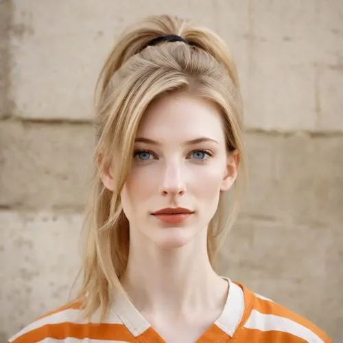 realdoll,updo,blonde woman,female model,beret,orange color,pompadour,orange,model,model beauty,liberty cotton,polo shirt,orange half,poppy,french silk,pale,natural cosmetic,short blond hair,poppy red,british actress