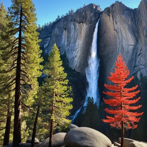 Beauty In Nature Cliff Nature Rock Formation Scenics Tranquil Scene Tranquility Tree Waterfall Yosemite Yosemite National Park Perspective mountains Glowing Waterfall Waterfall Horsetail Falls Day Glo