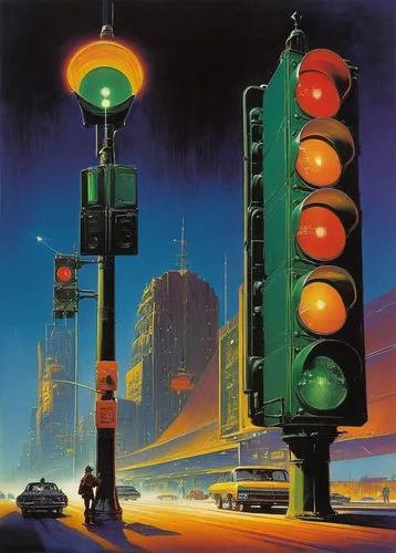 traffic lights,traffic light,traffic signals,traffic light phases,stoplight,traffic signal,stop light,hanging traffic light,pedestrian lights,traffic lamp,heart traffic light,traffic light with heart,signal light,green light,futuristic landscape,signal,city highway,1980s,compans-cafarelli,pedestrian,Conceptual Art,Sci-Fi,Sci-Fi 19