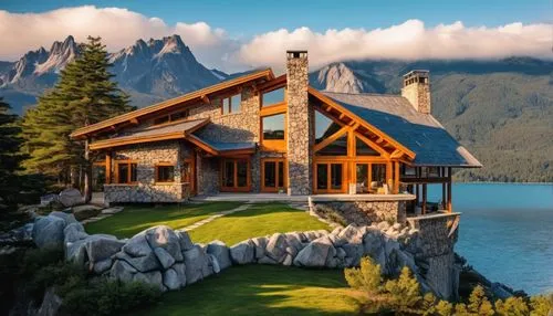 house with lake,house in mountains,house in the mountains,the cabin in the mountains,beautiful home,house by the water,Photography,General,Fantasy