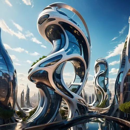 futuristic architecture,steel sculpture,futuristic landscape,biomorphic,tiger and turtle,arcology,spirally,spiral art,heatherwick,helix,futuristic art museum,torus,interlace,morphosis,spirals,spiralfrog,strigulated,parametrically,sinuous,glass sphere,Conceptual Art,Sci-Fi,Sci-Fi 24