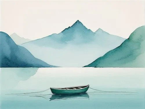 boat landscape,watercolor background,watercolor blue,icebergs,water color,watercolours,Illustration,Japanese style,Japanese Style 08