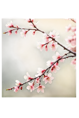 Flowering tree, blooming cherry blossoms, soft pink petals, delicate branches, slender trunk, morning dew, gentle sunlight filtering through leaves, panoramic view, 3/4 composition, shallow depth of f