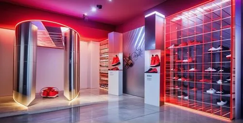 shoe store,walk-in closet,shoe cabinet,women's closet,display window,sports wall,showroom,red milan,boutique,closet,paris shops,retail,storefront,sports gear,store window,vitrine,shop-window,athletic shoes,store front,sportswear,Photography,General,Realistic