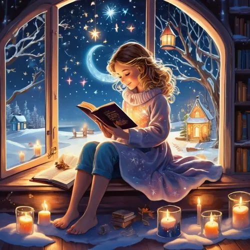 little girl reading,reading,relaxing reading,storybook,girl studying,magic book,llibre,bibliophile,sogni,read a book,storybooks,winter night,fairytales,lectura,bookish,romantic night,bookstar,fairy tale,sci fiction illustration,reading owl,Illustration,Abstract Fantasy,Abstract Fantasy 13