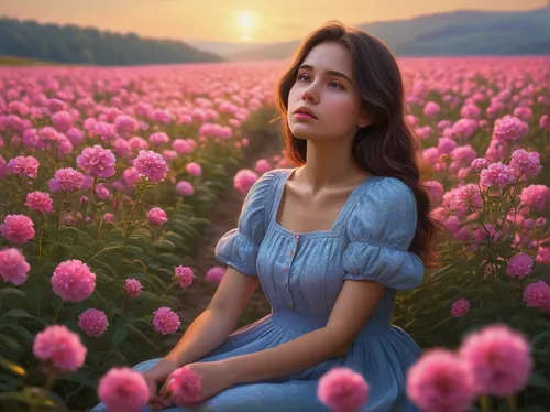 girl in flowers,beautiful girl with flowers,girl picking flowers,fantasy picture,field of flowers,flower background,flower field,blooming field,photo manipulation,splendor of flowers,world digital painting,photoshop manipulation,sea of flowers,field of poppies,poppy fields,picking flowers,scent of roses,holding flowers,flowers field,flower in sunset,Illustration,Realistic Fantasy,Realistic Fantasy 27