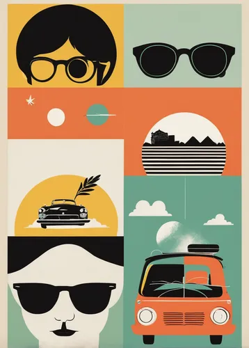 summer icons,summer clip art,travel trailer poster,vintage cars,retro 1950's clip art,vector graphics,classic cars,automobiles,ray-ban,retro style,travel poster,icon set,car icon,abstract retro,sunglasses,retro background,vector images,high fidelity,sunglass,sun glasses,Illustration,Japanese style,Japanese Style 08