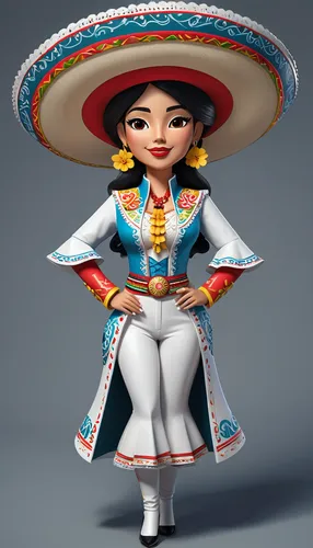 make a mariachi hat with Colombian influences, full front view,mariachi,sombrero,pandero jarocho,mexican,mexican culture,la catrina,hanbok,margarita,asian costume,3d model,asian conical hat,sombrero m