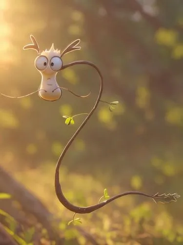 tangled,whimsical animals,kawaii owl,straw mouse,knuffig,tendril,flying snake,anthropomorphized animals,cute cartoon character,flying noodles,perched on a wire,cat toy,owl nature,noodle image,ring-tai