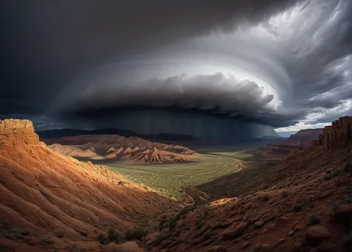 shelf cloud,a thunderstorm cell,thundercloud,storm clouds,nature's wrath,storm ray,grand canyon,thunderstorm,monsoon,tornado drum,stormy clouds,natural phenomenon,stormy sky,thunderclouds,thunderhead,atmospheric phenomenon,arid landscape,whirlwind,dramatic sky,thunderheads,Conceptual Art,Sci-Fi,Sci-Fi 25