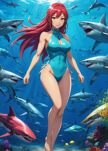 underwater background,ocean background,under the sea,mermaid background,under sea,maki,under the water,ocean,underwater world,shark,undersea,marine fish,aquatic,red sea,ariel,marine life,underwater,sea animal,marine biology,dolphin background,Illustration,Japanese style,Japanese Style 03