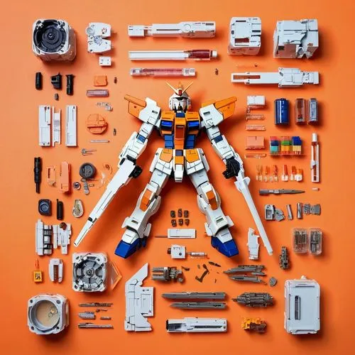 disassembled,mg j-type,model kit,gundam,toy photos,mg f / mg tf,mecha,scrap collector,revoltech,kit,assemblage,metal toys,multi-tool,actionfigure,mech,plastic toy,topspin,turbographx-16,full plastic,eva unit-08,Unique,Design,Knolling