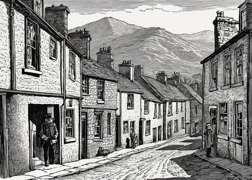 lovat lane,falkland,stirling town,david bates,shaftesbury,19th century,townscape,otley,the cobbled streets,july 1888,cottages,old street,brixlegg,aberdeen,fife,austin 1800,cool woodblock images,edward lear,cordwainer,robin hood's bay,Art,Classical Oil Painting,Classical Oil Painting 39