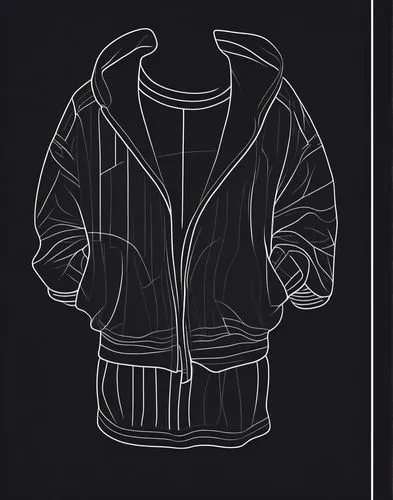 黑白线稿，服装款式图，清晰的结构线,a jacket drawn in lines on a black background,jacket,vector design,vector illustration,windbreaker,vector graphic,blouson,vector art,fashion vector,80's design,mockups,windbreakers,j