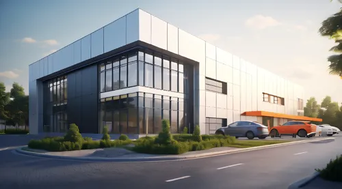 mclaren automotive,3d rendering,industrial building,prefabricated buildings,construction company,render,car showroom,contract site,company building,automobile repair shop,office building,modern buildi