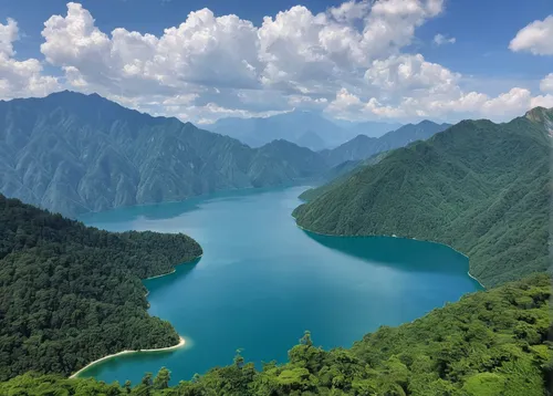 the chubu sangaku national park,lugu lake,kumano kodo,danube gorge,guizhou,heaven lake,lake tanuki,slovenia,lago di limides,khao phing kan,beautiful lake,philippines scenery,vietnam,72 turns on nujiang river,gorges of the danube,japanese alps,antorno lake,lake lucerne region,philippines,high mountain lake,Illustration,Paper based,Paper Based 16