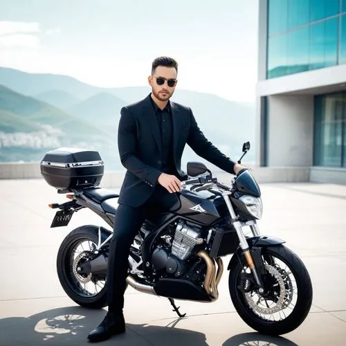 the man is sitting on the motorcycle outside,black motorcycle,tarkan,milicevic,dhoom,petrelis,badshah