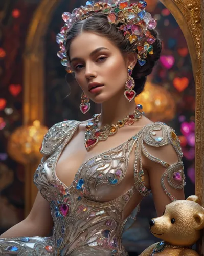 the carnival of venice,cinderella,fantasy portrait,embellished,female doll,fantasy art,russian folk style,victorian lady,3d fantasy,beautiful girl with flowers,aditi rao hydari,rococo,fantasy woman,jeweled,fairy peacock,fairy queen,fantasy picture,bridal jewelry,steampunk,faery,Photography,General,Natural