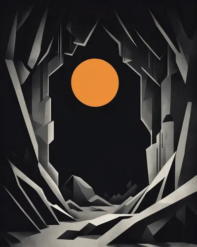 3-fold sun,low poly,barren,reverse sun,sun,low-poly,solar eclipse,sunburst background,layer of the sun,abstract retro,abstract shapes,eclipse,cave,art deco background,shifting dunes,lava tube,polygonal,crevasse,structure silhouette,lunar landscape,Art,Artistic Painting,Artistic Painting 46