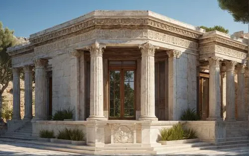 a large and fancy building on a lot,greek temple,roman temple,temple of diana,celsus library,erechtheion,house with caryatids,Photography,General,Natural