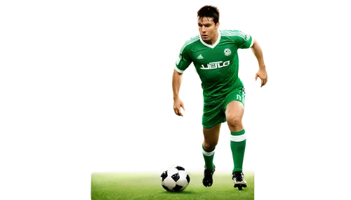 Stadium, football players, dynamic movement, green grass, white lines, goalposts, athletic male, muscular legs, soccer ball, intense facial expression, sweat droplets, sports jersey, shorts, shin guar