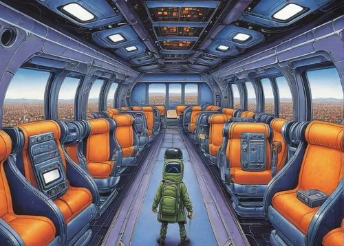 the bus space,train seats,ufo interior,sky train,train compartment,galaxy express,long-distance train,space tourism,train car,train ride,shuttle,train,jet plane,compartment,passenger gazelle,amtrak,railway carriage,passenger,airplane passenger,passengers,Illustration,Children,Children 03