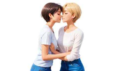 girl kiss,tomoharu,bessatsu,takamio,moorii,kimrin,romantic portrait,kissed,kissing,wlw,yachi,futari,chopko,sekai,young couple,transparent background,homasho,jeans background,edling,shirose,Illustration,Japanese style,Japanese Style 03