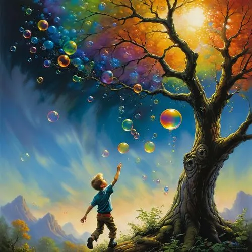 colorful tree of life,fantasy picture,magic tree,children's background,tree of life,juggler,Illustration,Realistic Fantasy,Realistic Fantasy 32