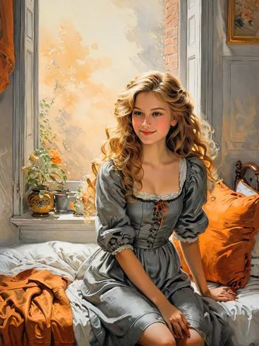 perugini,relaxed young girl,emile vernon,romantic portrait,young woman,oil painting,Art,Classical Oil Painting,Classical Oil Painting 42