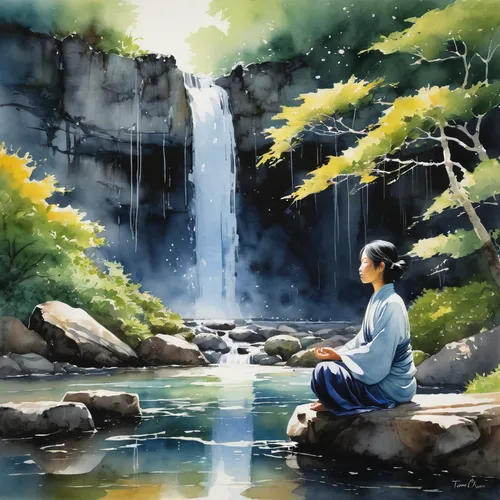 watercolor background,chinese art,watercolor painting,japanese art,landscape background,watercolor,world digital painting,japan landscape,waterfall,art painting,xing yi quan,water fall,tranquility,water colors,oil painting,watercolor paint,mountain spring,oriental painting,water lotus,water color,Illustration,Paper based,Paper Based 03