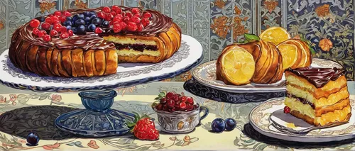 01-stepashkina-Cakes-Pastries-and-Drinks-Food-Art-Drawings-www-designstack-co,still life with jam and pancakes,pastries,babka,sfogliatelle,summer still-life,autumn still life,petit gâteau,pan dulce,st